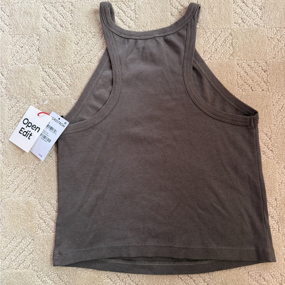 NWT Women's Open Edit Taupe Rib Racerback Tank - Picture 3 of 3